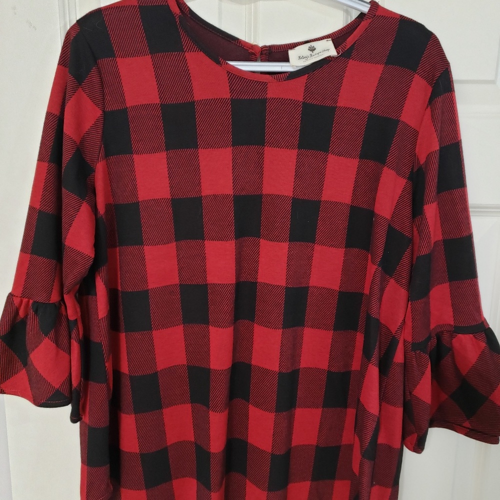 NWOT Plaid Bell Sleeve Blouse